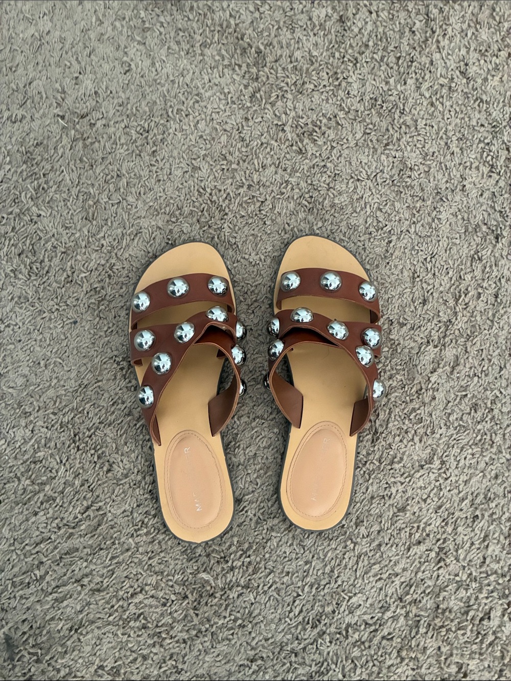 Brown Studded Slide Sandals